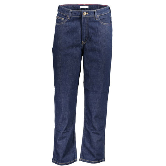 Pair of blue jeans with zipper and belt loops