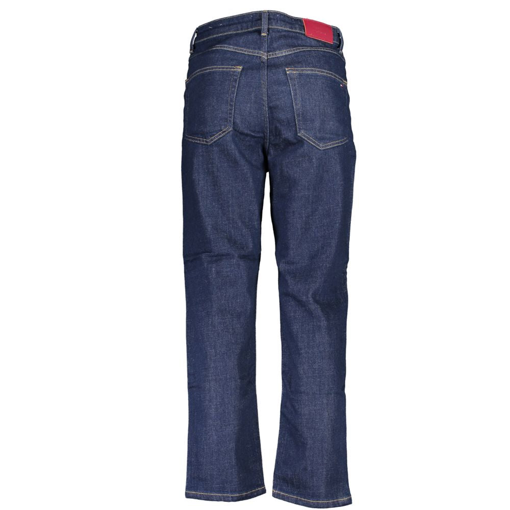 Pair of blue jeans with a red tag on the back pocket