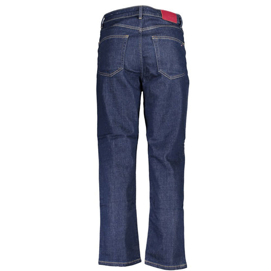 Pair of blue jeans with a red tag on the back pocket