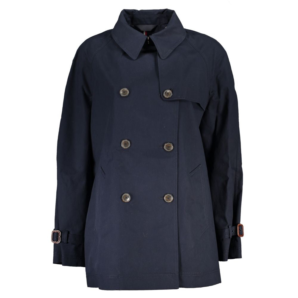 Dark blue peacoat with buttons and straps on sleeves