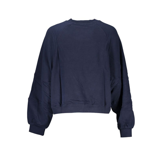 Navy blue long sleeve sweatshirt with ribbed cuffs and hem