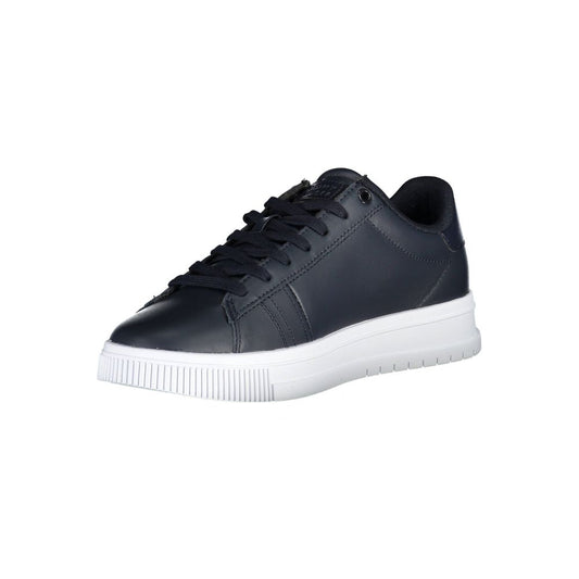 Black sneaker with white sole and laces
