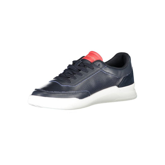 Black and red tennis shoe with white sole