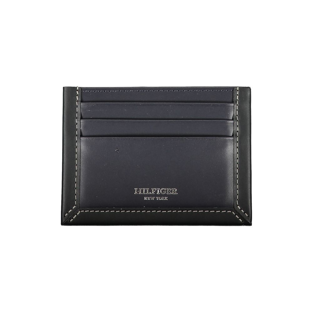 Blue leather wallet with card slots and a coin pocket
