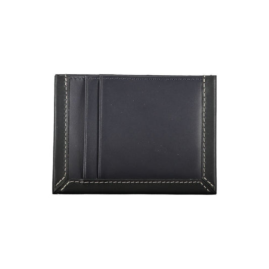 Black leather wallet with stitching detail on front