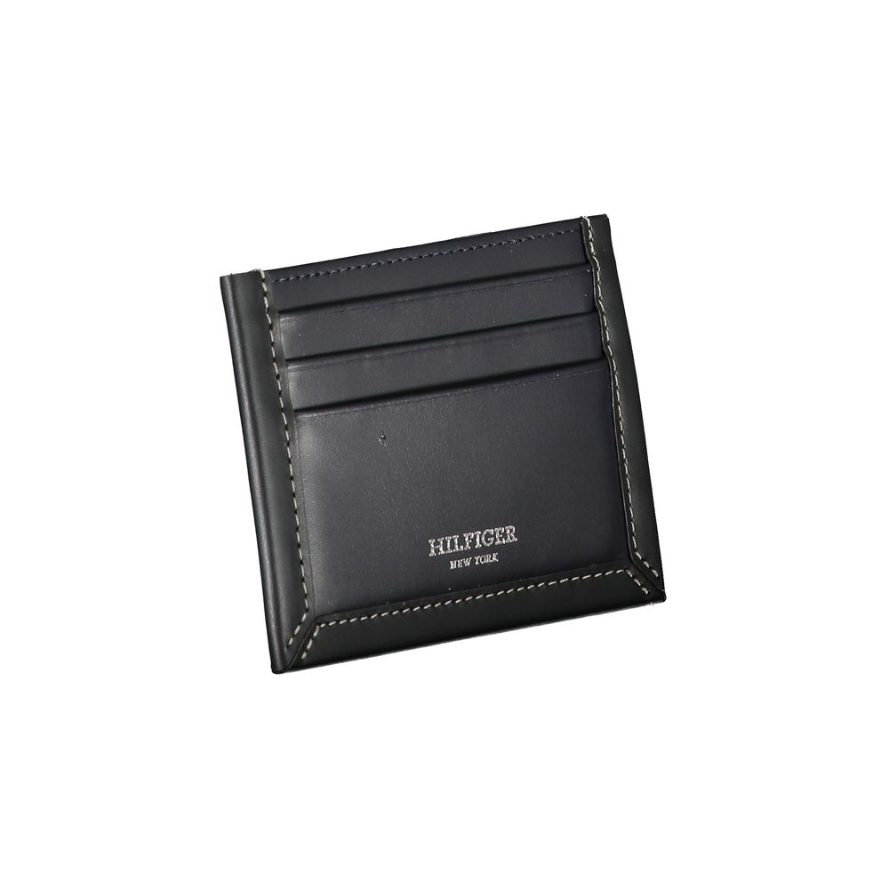 Black leather wallet with card slots and a coin pocket