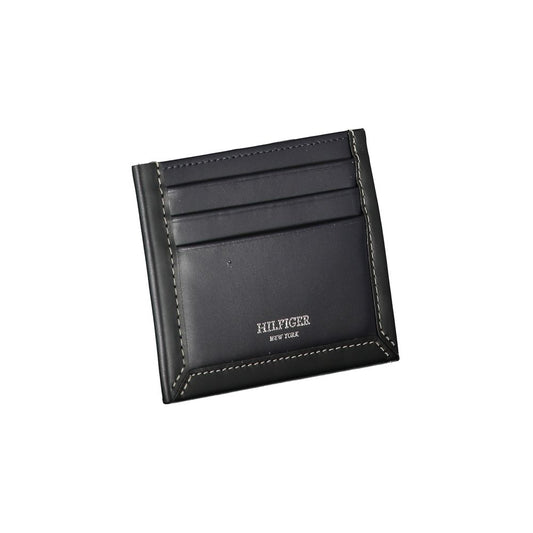 Black leather wallet with card slots and a coin pocket