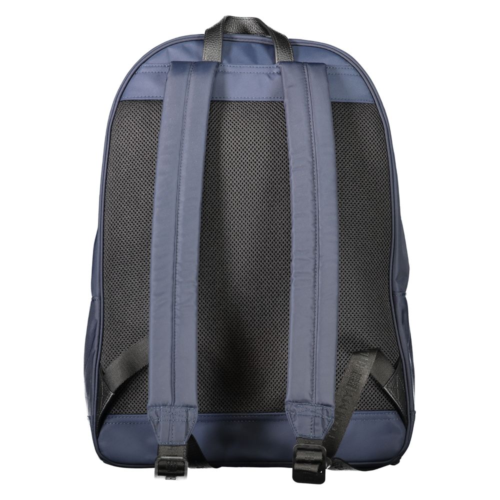 Blue backpack with mesh side pocket and adjustable straps