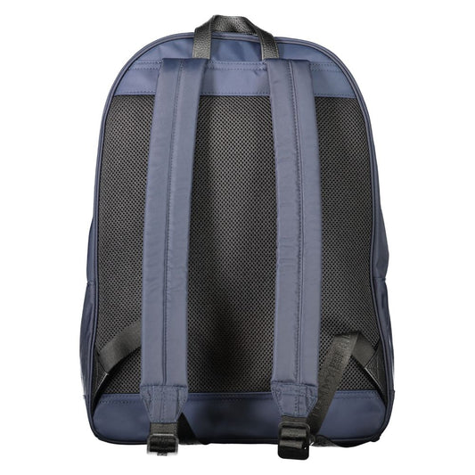 Blue backpack with mesh side pocket and adjustable straps