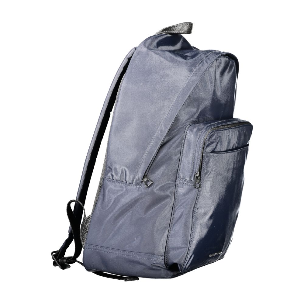 Blue backpack with side pocket and adjustable straps