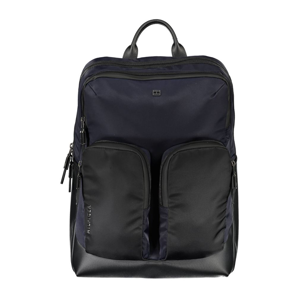 Blue backpack with black straps and zippers