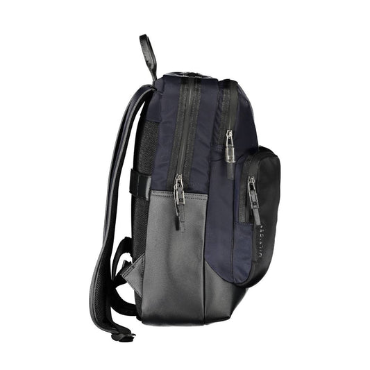 Blue backpack with multiple compartments