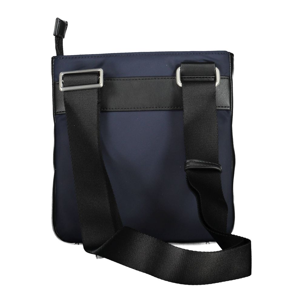 Blue bag with black straps and a black strap on top