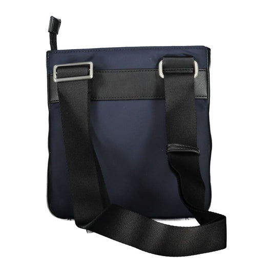 Blue bag with black straps and a black strap on top