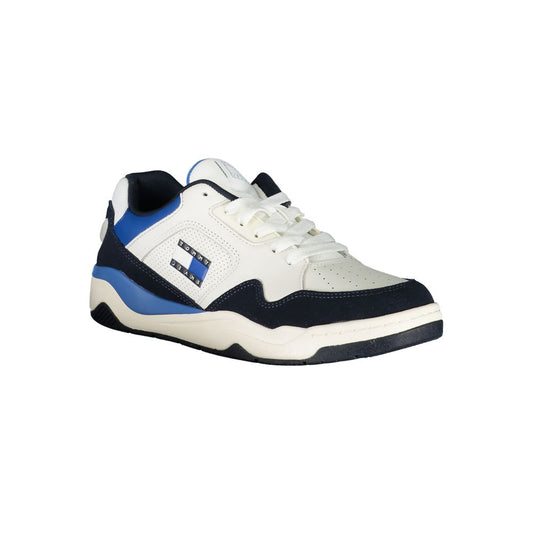 A blue and white men's sneaker with a polyurethane sole