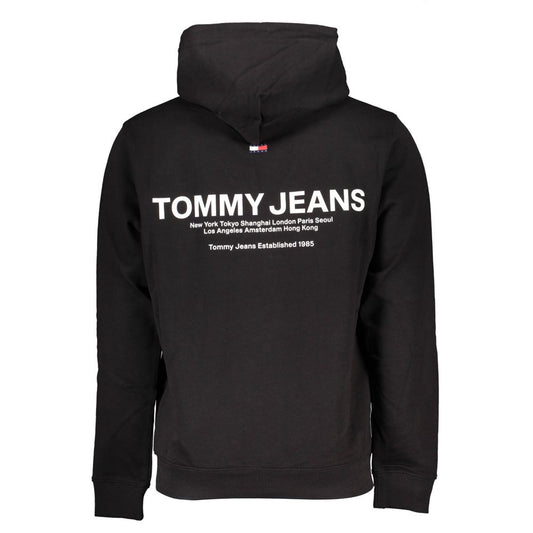 Black hoodie with white lettering and graphic design