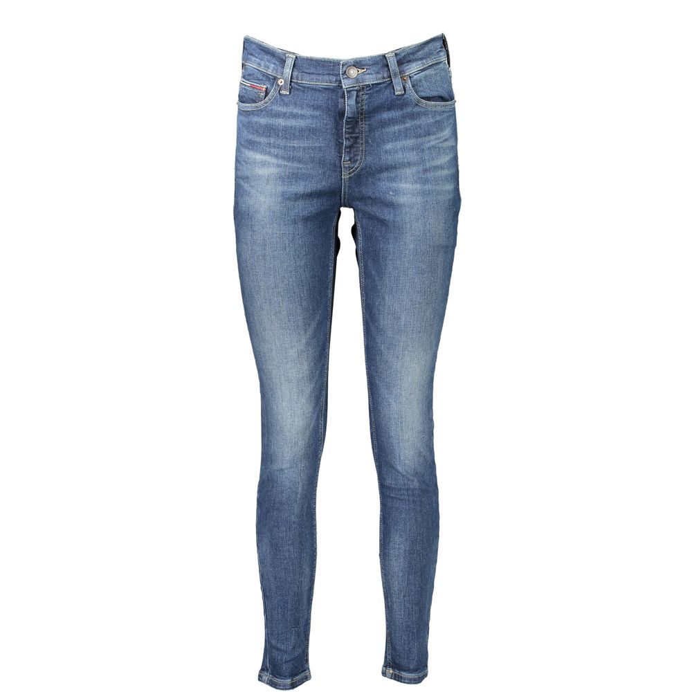 Pair of blue jeans on a hanger