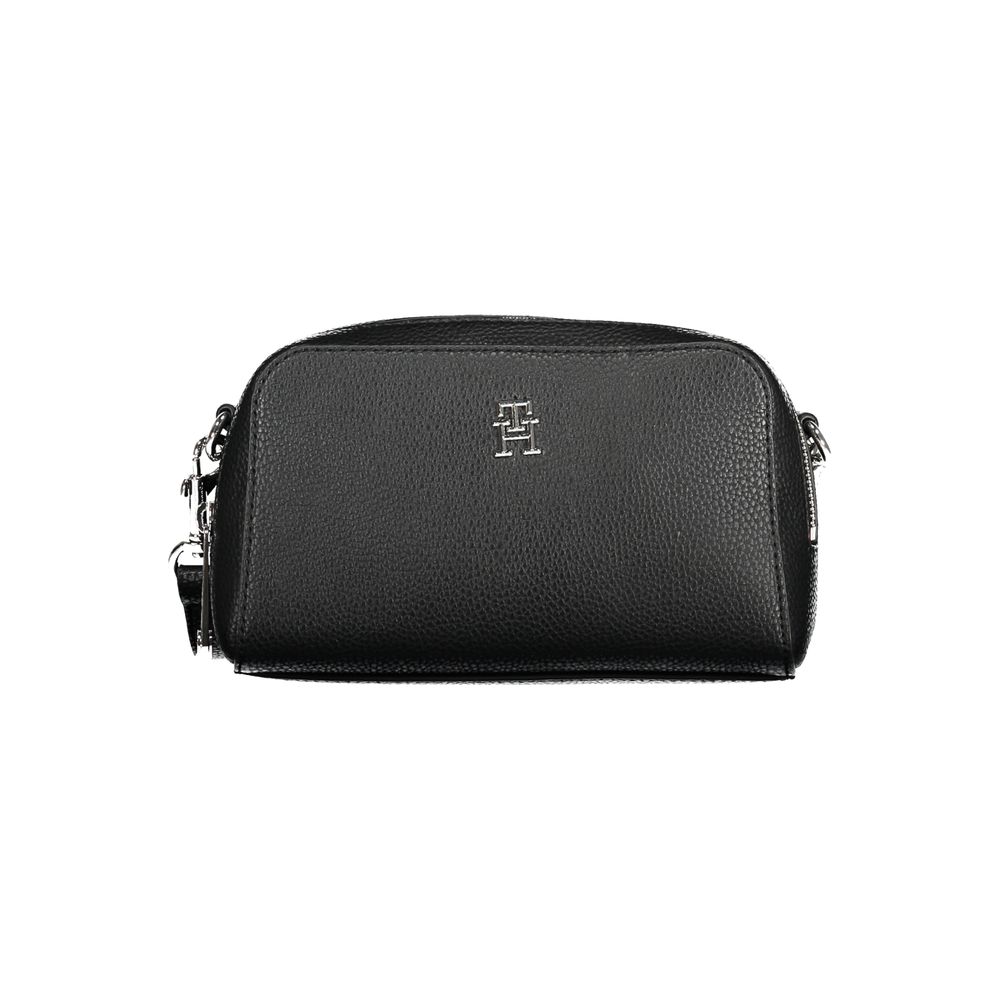 Black leather wallet with silver buckle and logo on front