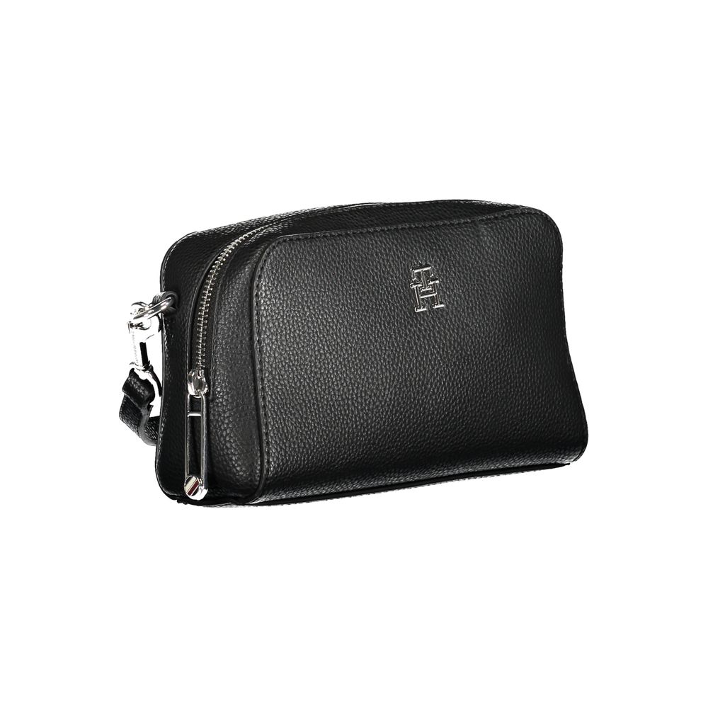 Black leather wallet with silver zipper and logo on front