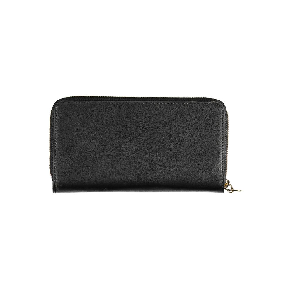Black leather wallet with zipper closure and card slots
