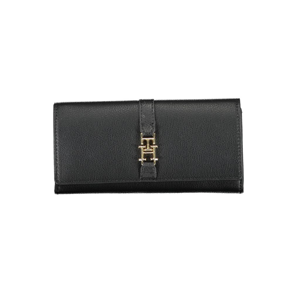 Black leather wallet with gold buckle