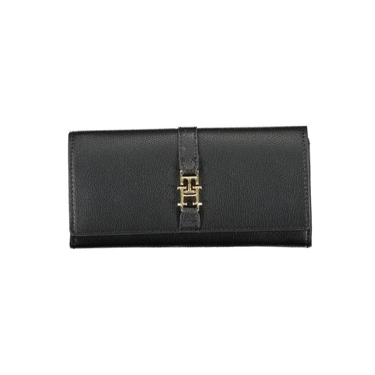 Black leather wallet with gold buckle