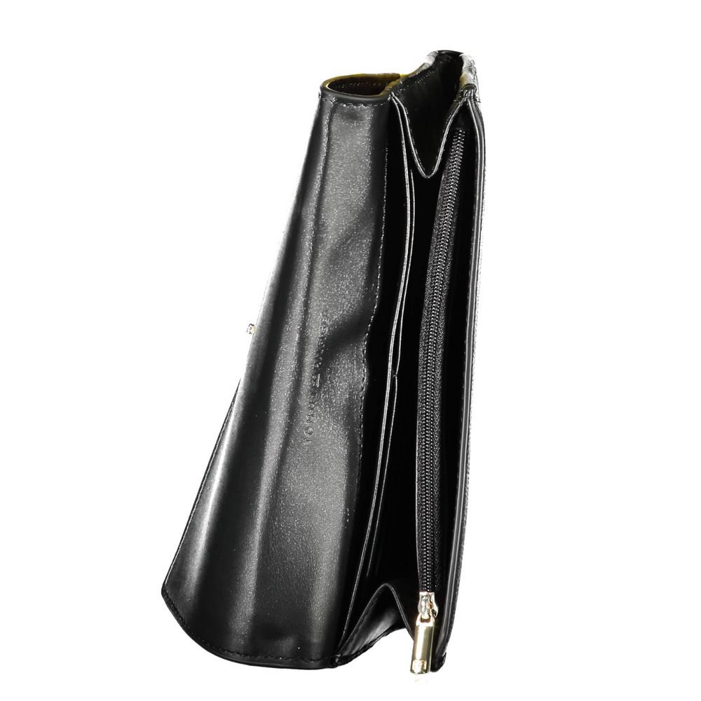 Black leather wallet with zipper closure