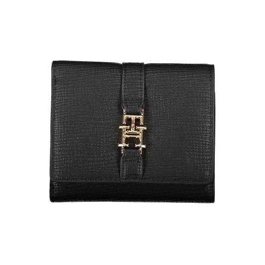 Black leather wallet with gold hardware