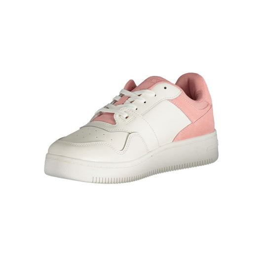 Pink and white sneaker with laces