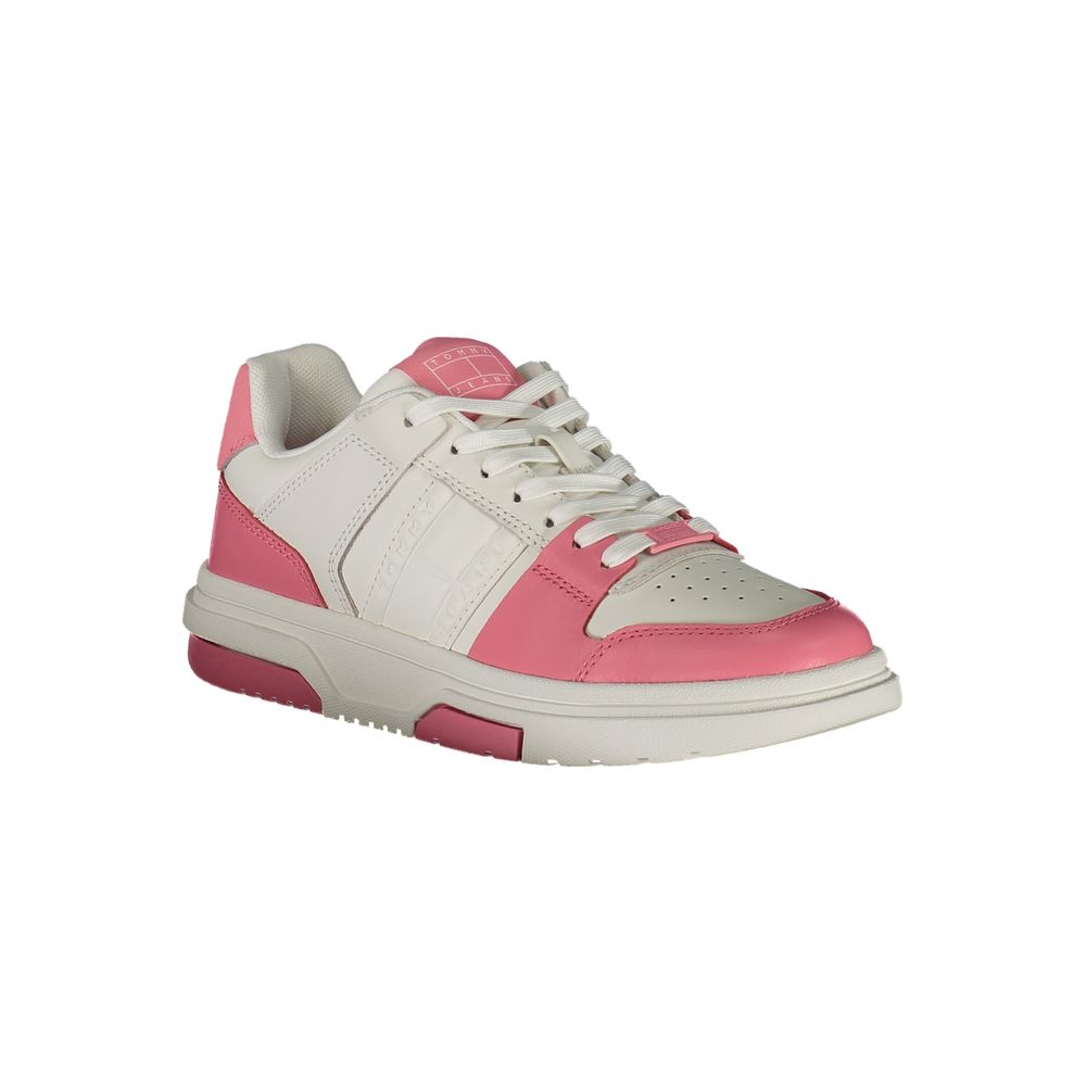 Pink and white sneaker with laces