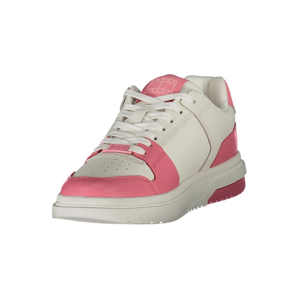 Pink and white sneaker with laces