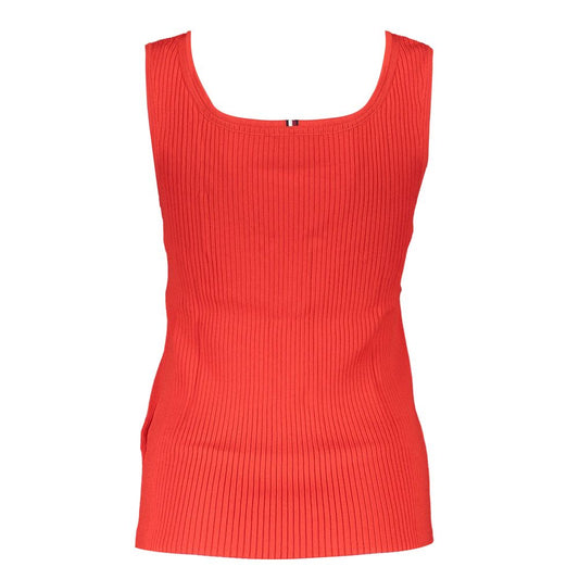 Red knit tank top with ribbed texture