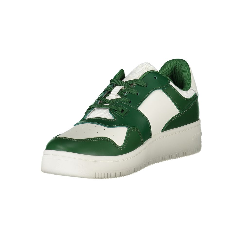 Green and white sneaker with laces