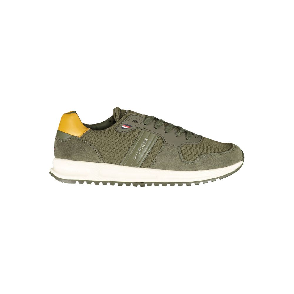 Pair of sneakers with white soles and laces