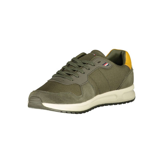 Green and yellow sneaker with laces