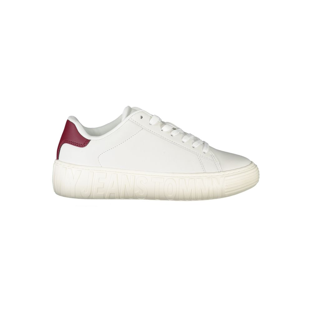 White sneaker with red accents and a white sole