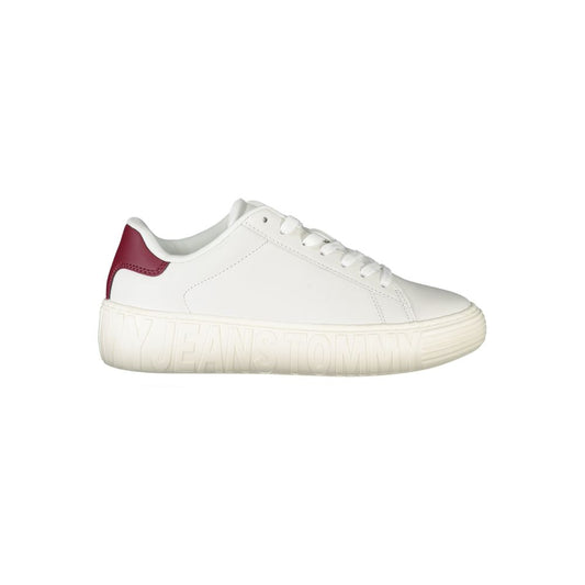 White sneaker with red accents and a white sole