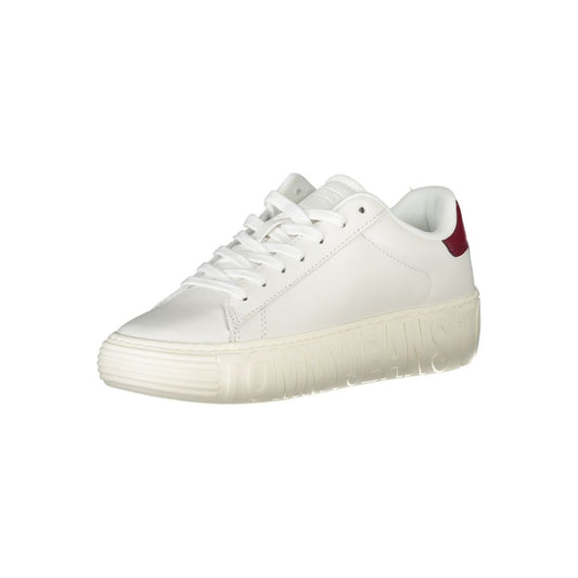 White sneaker with red accents and white laces