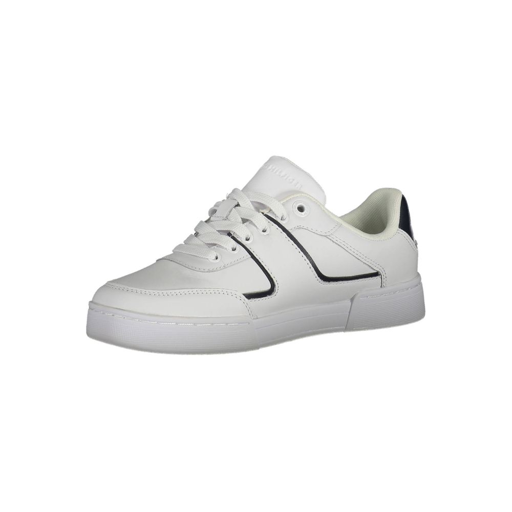 White sneaker with black laces and sole
