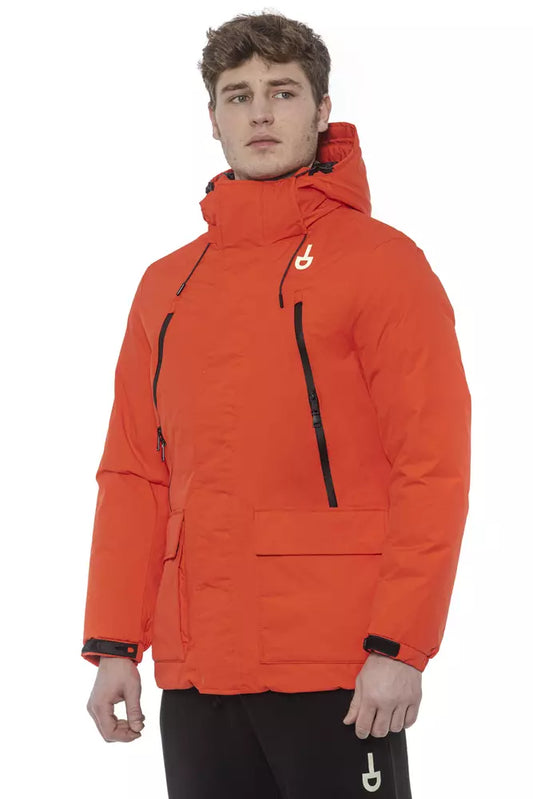 Red waterproof jacket with hood