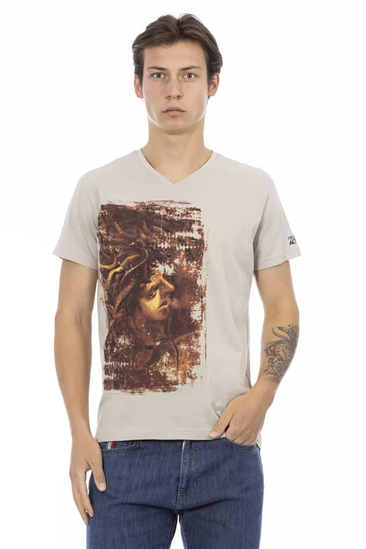 Man wearing graphic t-shirt with religious figure