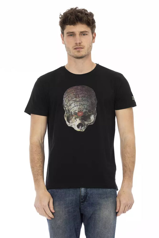 Man wearing black t-shirt with skull graphic