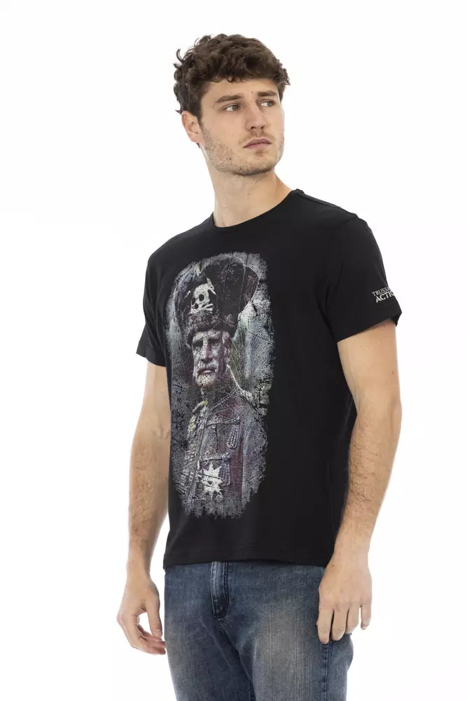 Man wearing black t-shirt with graphic design