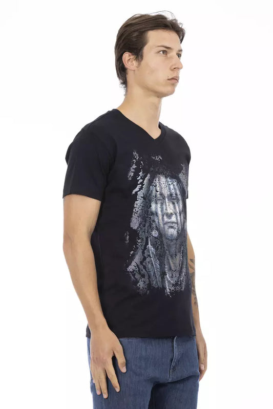 Man wearing black t-shirt with graphic design