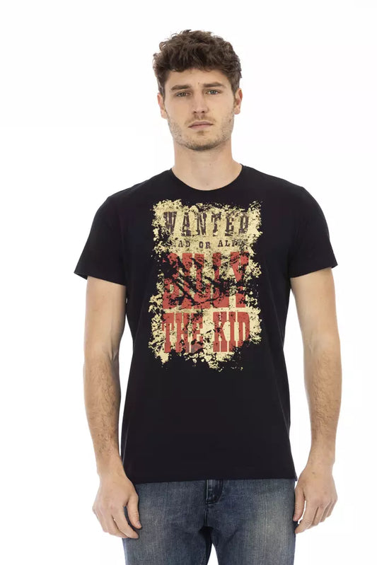 Man wearing black t-shirt with graphic design