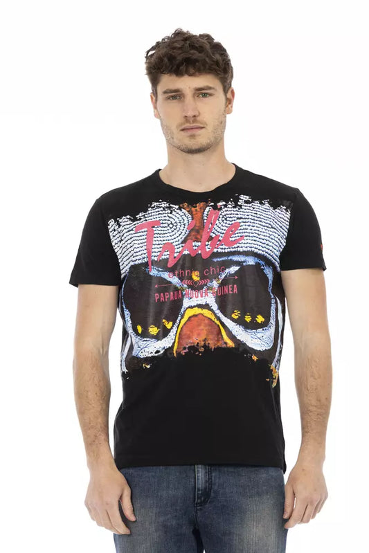 Man wearing black t-shirt with graphic design