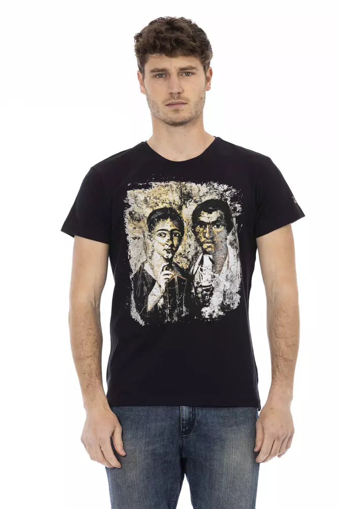 Man wearing black t-shirt with graphic design