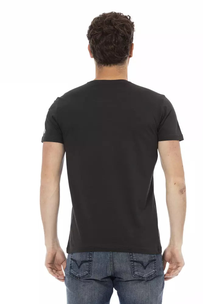 A black cotton men's t-shirt with short sleeves