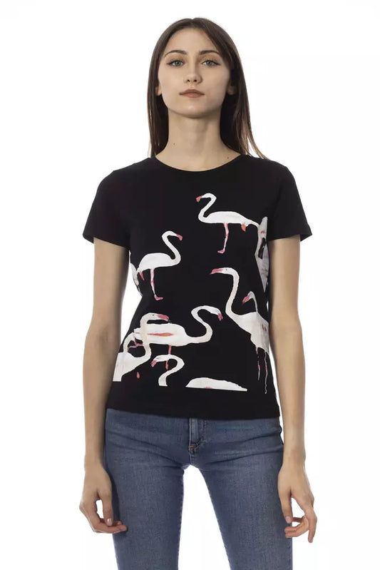 Black t-shirt with flamingo print