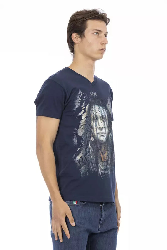 Man wearing graphic t-shirt with portrait on front